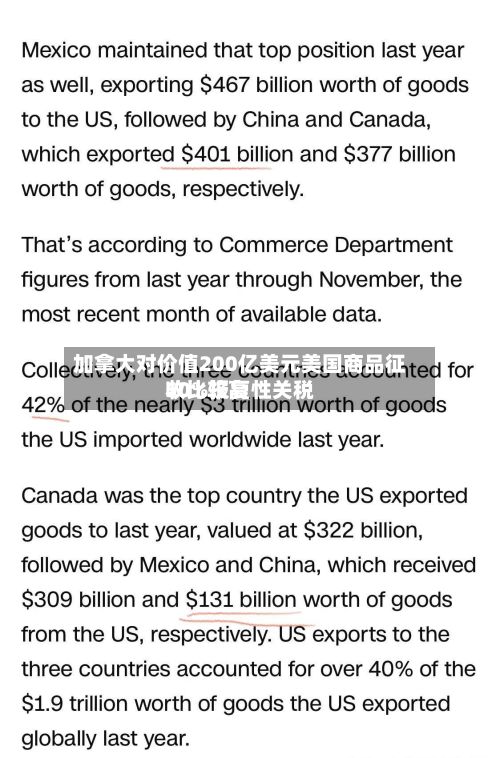 加拿大对价值200亿美元美国商品征收比较高50%报复性关税-第2张图片